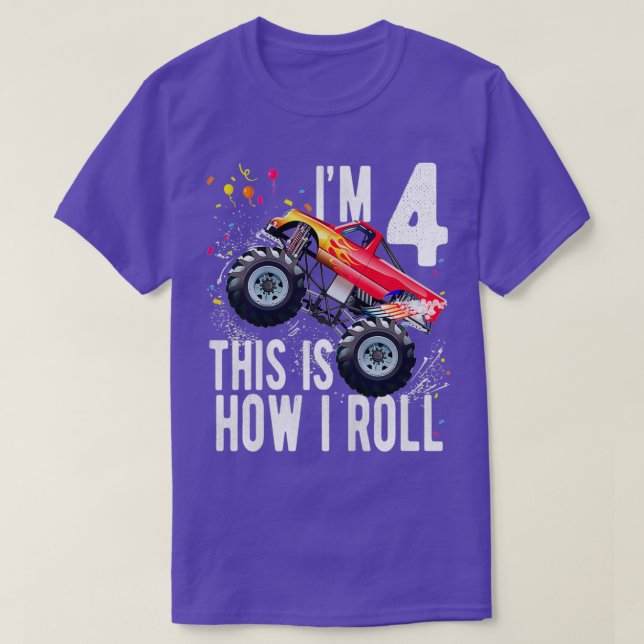 Kids 4 Year Old 4th Birthday Boy Monster Truck Car T-Shirt (Design Front)