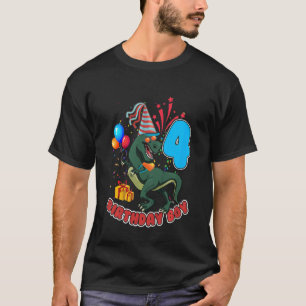 Kids 4 Year Old  4th Birthday Boy Son Dinosaur Rex T-Shirt