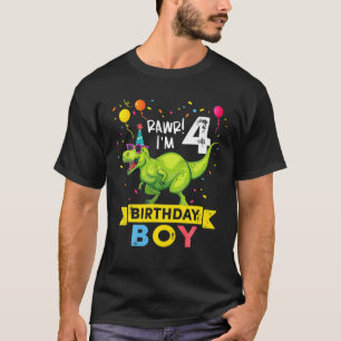 Kids 4 Year Old 4Th Birthday Boy T Rex Dinosaur T-Shirt