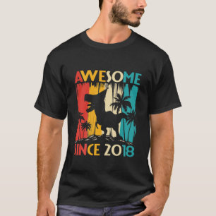 Kids 4 Year Old 4Th Birthday Dinosaur T Rex Awesom T-Shirt