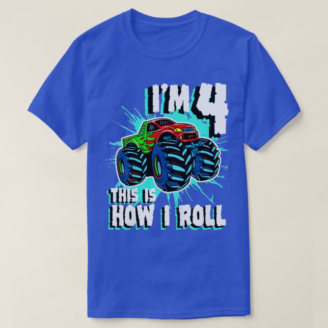 Kids 4 Year Old Boy Monster Truck Birthday Party 4 T-Shirt (Design Front)