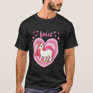 Kids 4 Year Old Cute Unicorn Birthday Girl 4th B D T-Shirt
