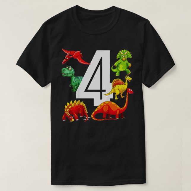Kids 4 Year Old Dinosaur Birthday Party Dino Theme T-Shirt (Design Front)