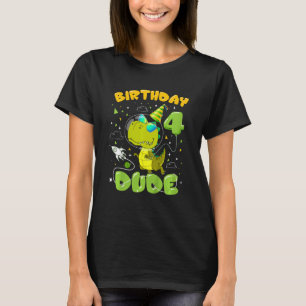 Kids 4 Year Old Dinosaur Outer Space Birthday Astr T-Shirt