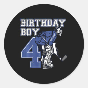 Kids 4 Year Old Ice Hockey Goalie Themed Birthday Classic Round Sticker