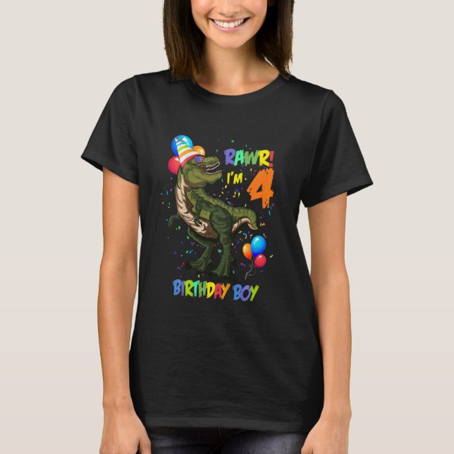 Kids 4 Year Old  Rawr I'm 4th Birthday Boy Dinosau T-Shirt (Front)