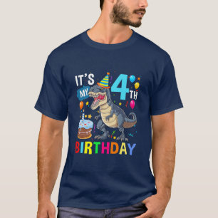 Kids 4 Year Old Shirt 4th Birthday Boy Dino T Rex 