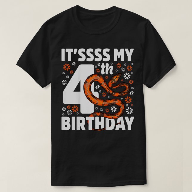 Kids 4 Year Old Snake 4th Birthday Party Boa Pytho T-Shirt (Design Front)