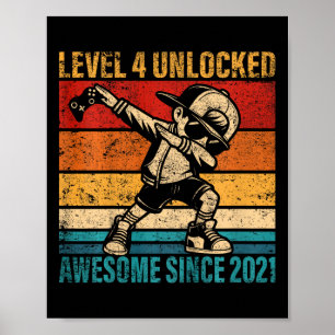 Kids 4 Years Old Birthday Gamer Dabbing Boy 4th Le Poster