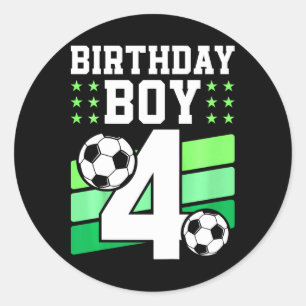 Kids 4 Years Old Boy 4th Birthday Gift Bday Soccer Classic Round Sticker