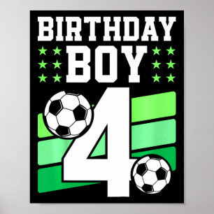 Kids 4 Years Old Boy 4th Birthday Gift Bday Soccer Poster