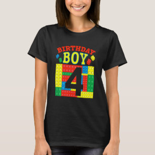 Kids 4 Years Old Boy Brick Builder 4th Birthday Bl T-Shirt