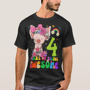 Kids 4 Years Old Teens 4th Birthday Boys Girls Awe T-Shirt