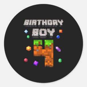 Kids 4th Birthday Boy 4 Video Gamer Pixel Number F Classic Round Sticker