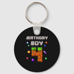 Kids 4th Birthday Boy 4 Video Gamer Pixel Number F Key Ring