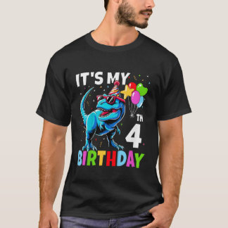 Kids 4th Birthday Boy 4yr Four 4 Year Old Dinosaur T-Shirt