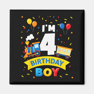 Kids 4th Birthday Boy Train Four 4 Year Old Birthd Magnet