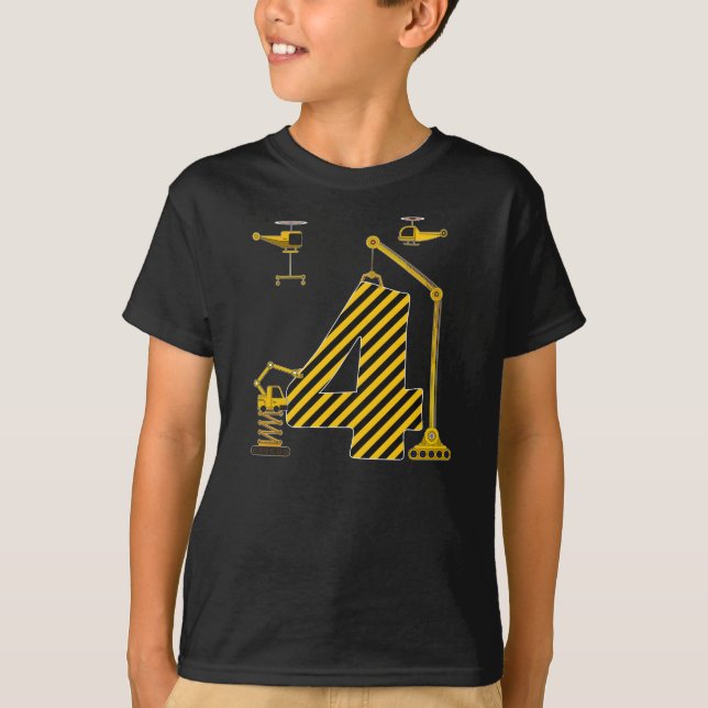 Kids 4th Birthday Crane Excavator Truck 4 Year Old T-Shirt (Front)