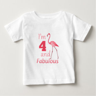 Kids 4th Birthday Cute Pink Flamingo Baby T-Shirt