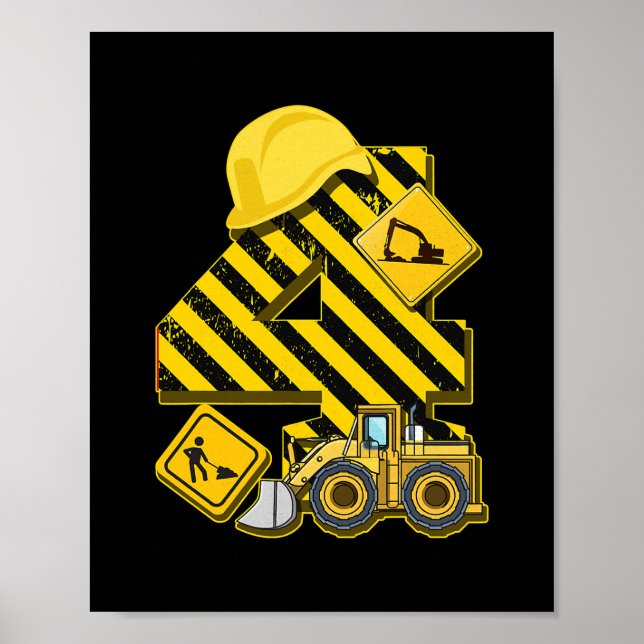 Kids 4th Birthday Digger I 4 Years Builder Poster (Front)