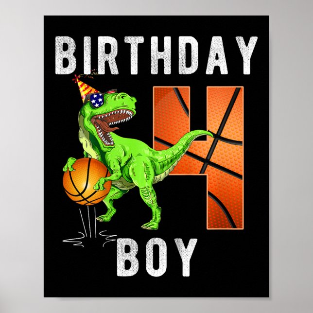 Kids 4th Birthday  For Boy Basketball 4 Years Old  Poster (Front)