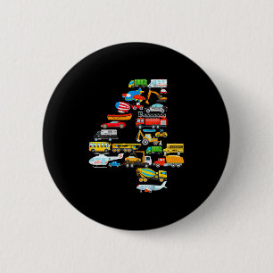 Kids 4th birthday for boys vehicles fire truck 6 cm round badge