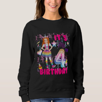 Kids 4th Birthday  Girls 4 Yr Red Haired 4th B Day Sweatshirt