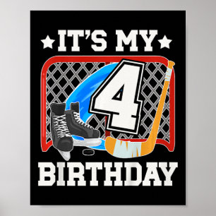 Kids 4th Birthday Ice Hockey Boy 4 Year Old Ice Ho Poster