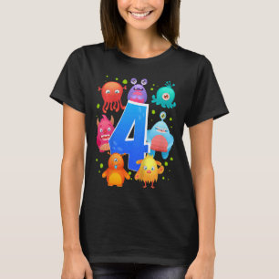 Kids 4th Birthday Monster Themed Birthday Party T-Shirt