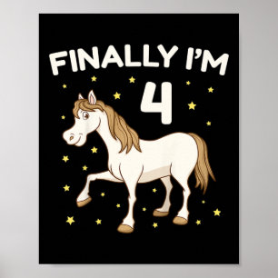 Kids 4th Birthday Party Horse Horseback Rider Ridi Poster