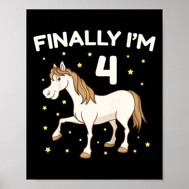Kids 4th Birthday Party Horse Horseback Rider Ridi Poster (Front)
