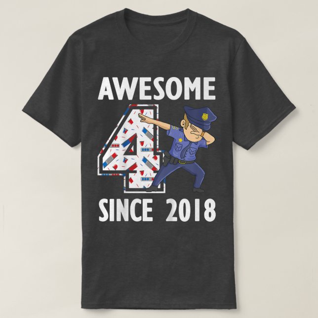 Kids 4th Birthday Party Policeman Boy Police Offic T-Shirt (Design Front)