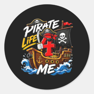 Kids 4th Birthday Pirate 4 Years Old Boy Theme Classic Round Sticker