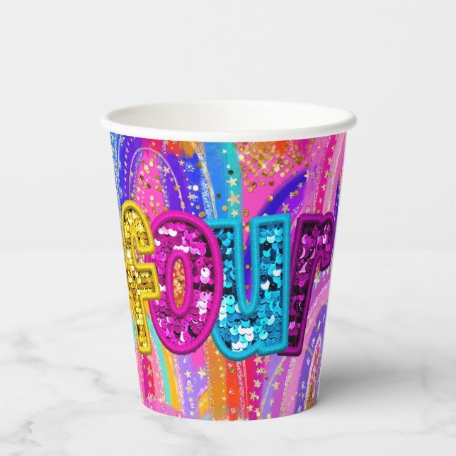 Kids 4th Birthday Rainbow Paper Cups (Back)