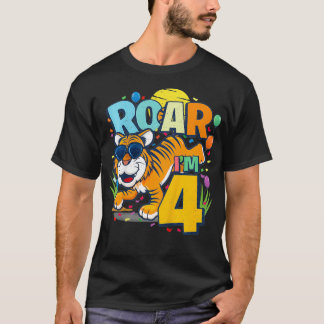 Kids 4th Birthday ROAR IM 4 Year Old Boys Tiger T-Shirt