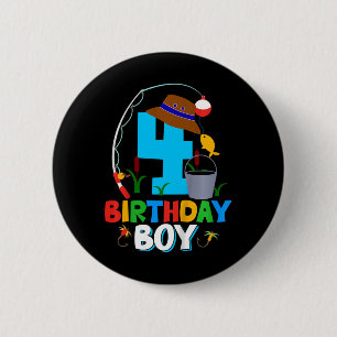 Kids 4th Birthday Shirt Boy Fishing Fish Bday Part 6 Cm Round Badge