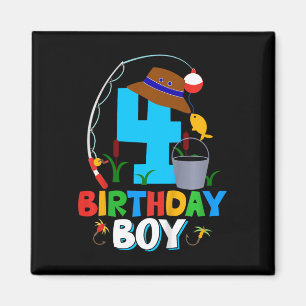 Kids 4th Birthday Shirt Boy Fishing Fish Bday Part Magnet