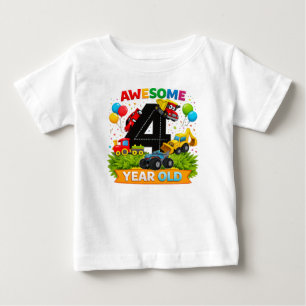 Kids 4th Birthday Shirt Construction Vehicle tee