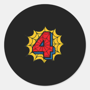 Kids 4th Birthday Spider Theme Party 4 Year Old Bo Classic Round Sticker