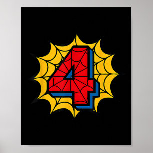 Kids 4th Birthday Spider Theme Party 4 Year Old Bo Poster