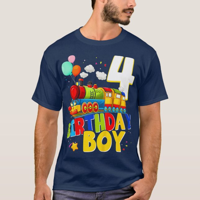 Kids 4th Birthday Train Boys 4 Years Old Im T-Shirt (Front)