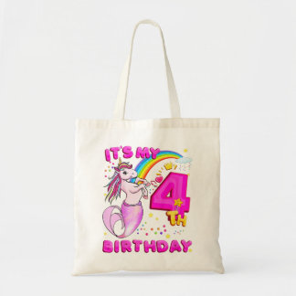 Kids 4th Birthday Unicorn Mermicorn Mermaid For Gi Tote Bag