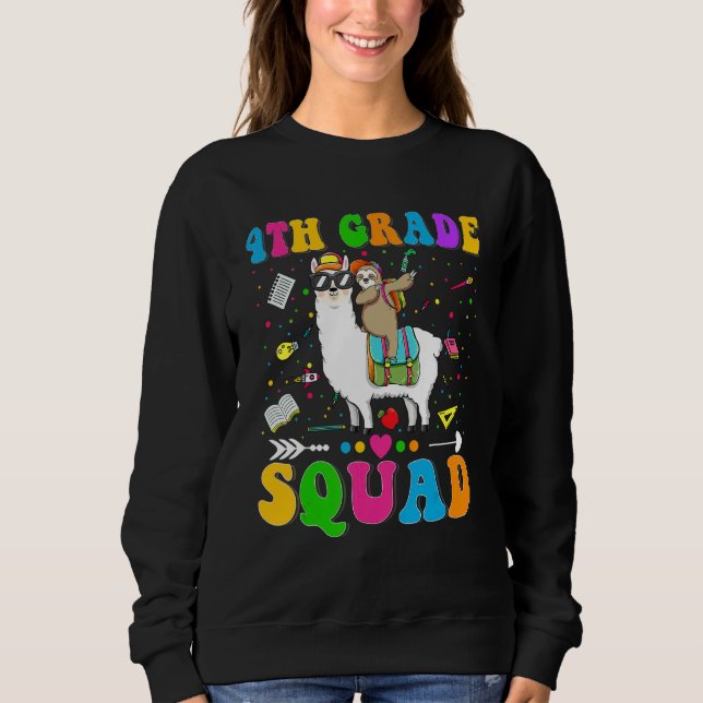 Kids 4th Grade Squad Fourth Grade Llama Sloth Back Sweatshirt (Front)