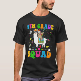 Kids 4th Grade Squad Fourth Grade Llama Sloth Back T-Shirt