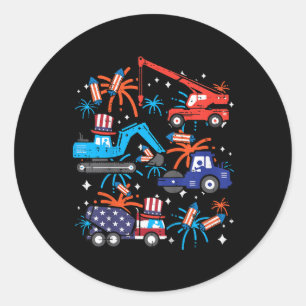 Kids 4th July Construction Trucks Vehicle Patriot Classic Round Sticker