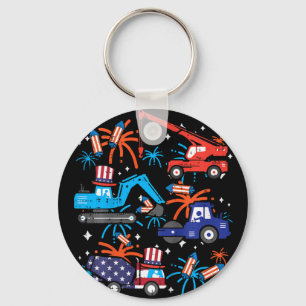 Kids 4th July Construction Trucks Vehicle Patriot Key Ring