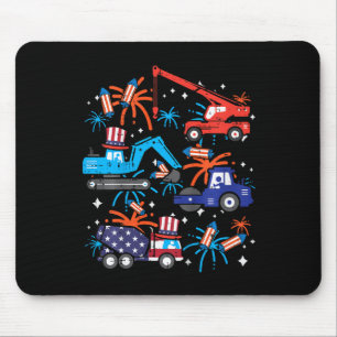 Kids 4th July Construction Trucks Vehicle Patriot Mouse Pad