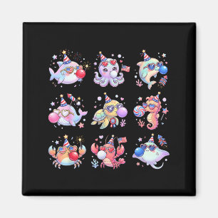 Kids 4th Of July Birthday Cute Sea Animals Usa Magnet