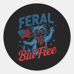 Kids 4th Of July Feral And Free Funny Racoon Usa Classic Round Sticker