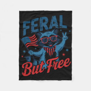 Kids 4th Of July Feral And Free Funny Racoon Usa  Fleece Blanket